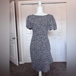 DKNY by Donna Karan Tweed Bubble Sleeve Wrap Ruched Dress size 8